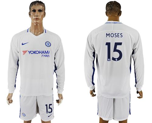 Chelsea #15 Moses Away Long Sleeves Soccer Club Jersey